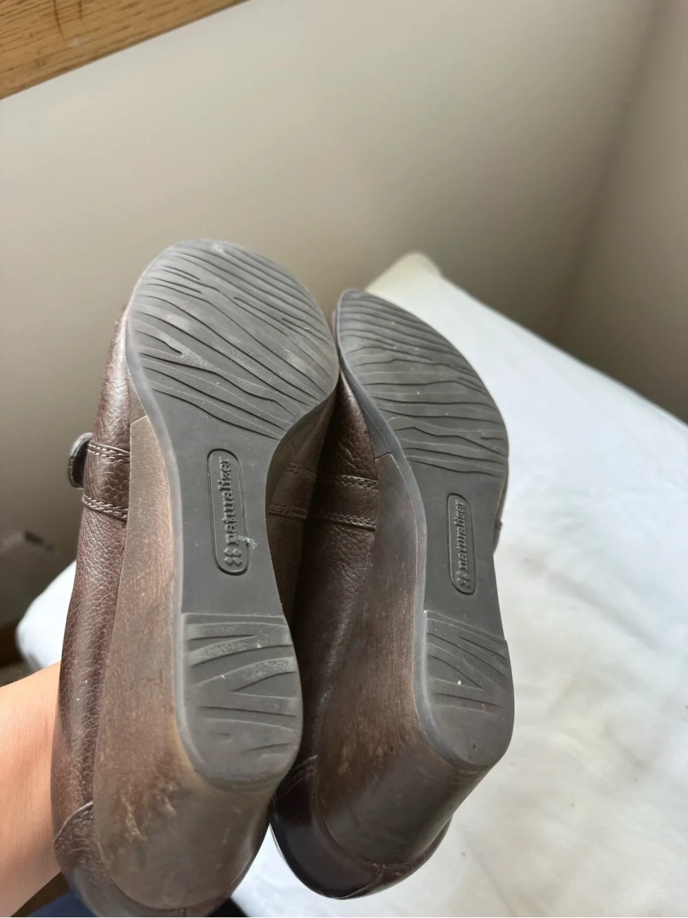 Y2K Naturalizer Brown Leather Mary Jane Wedge Heels Vintage Shoes Size 9.5